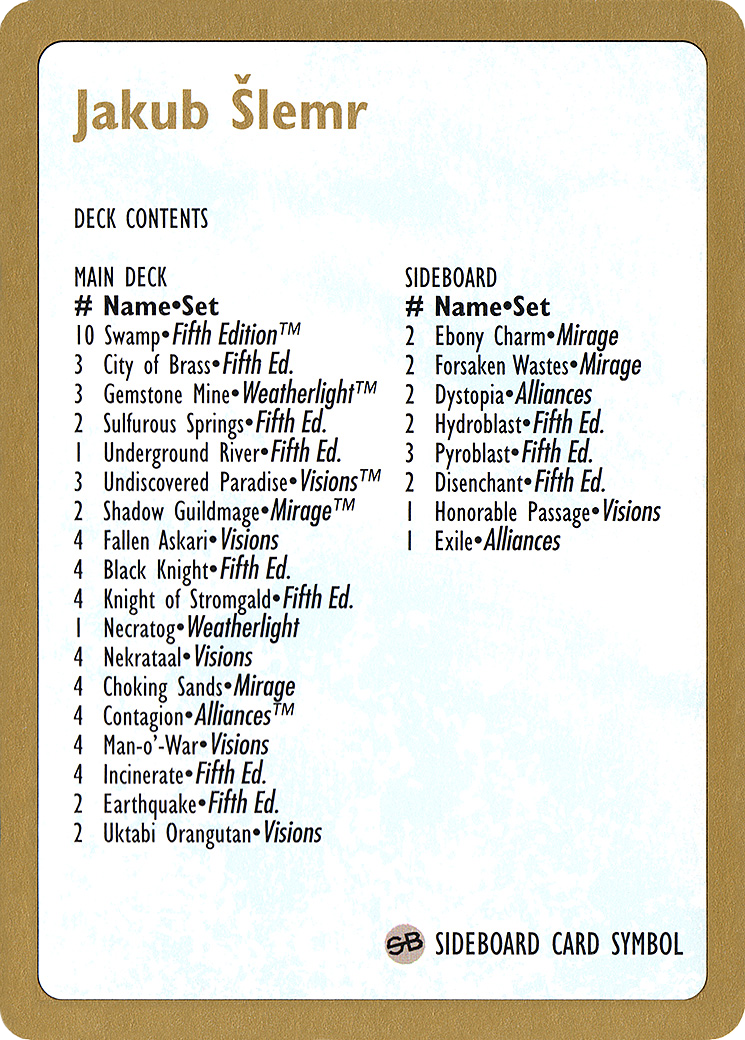 Jakub Šlemr Decklist (WC97-JS0B) - World Championship Decks 1997 - Premium MTG Single from Wizards of the Coast - Just $0.37! Shop now at Game Crave Tournament Store