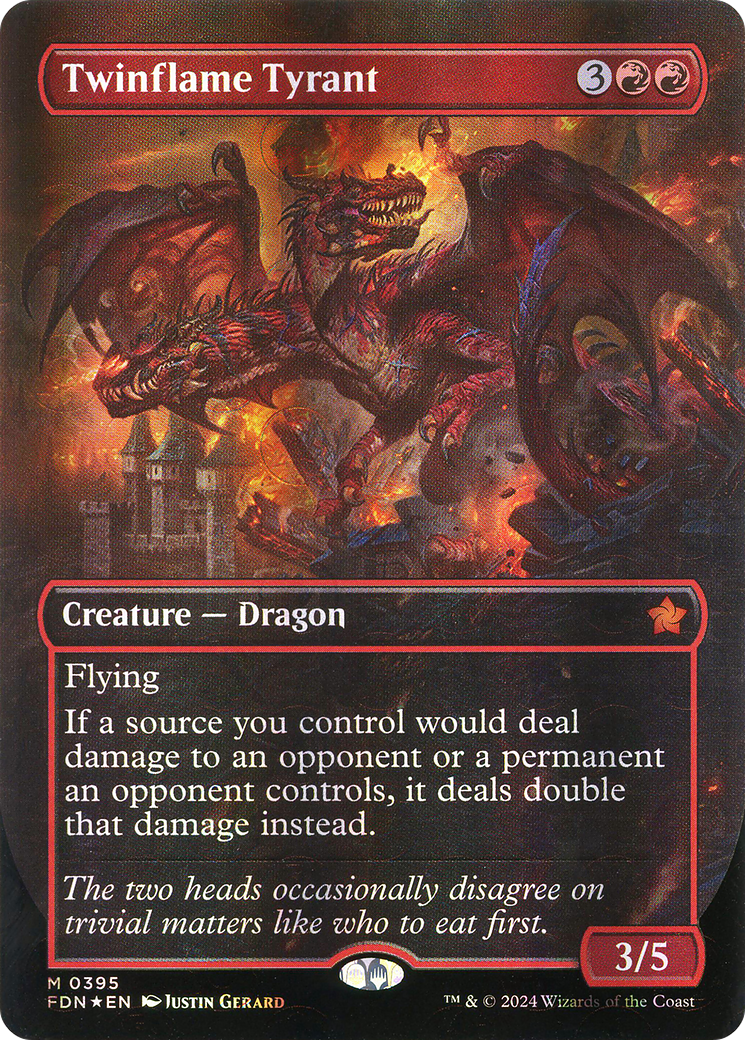 Twinflame Tyrant (FDN-395) - Foundations (Borderless) Foil - Premium MTG Single from Wizards of the Coast - Just $108.87! Shop now at Game Crave Tournament Store