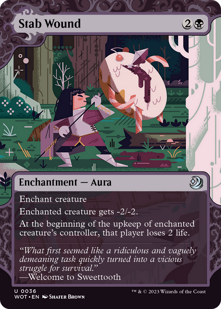 Stab Wound (WOT-036) - Wilds of Eldraine: Enchanting Tales: (Showcase) (Borderless) Foil - Premium MTG Single from Wizards of the Coast - Just $0.08! Shop now at Game Crave Tournament Store