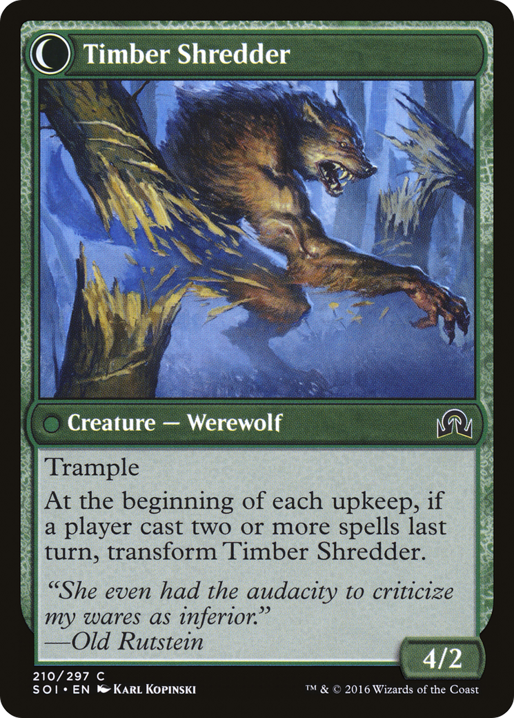 Hinterland Logger // Timber Shredder (SOI-210) - Shadows over Innistrad: (Double Faced Transform) Foil - Premium MTG Single from Wizards of the Coast - Just $0.09! Shop now at Game Crave Tournament Store