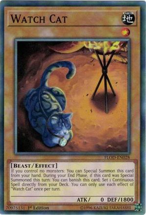 Watch Cat (FLOD-EN028) - Flames of Destruction 1st Edition - Premium Yugioh Single from Konami - Just $0.25! Shop now at Game Crave Tournament Store