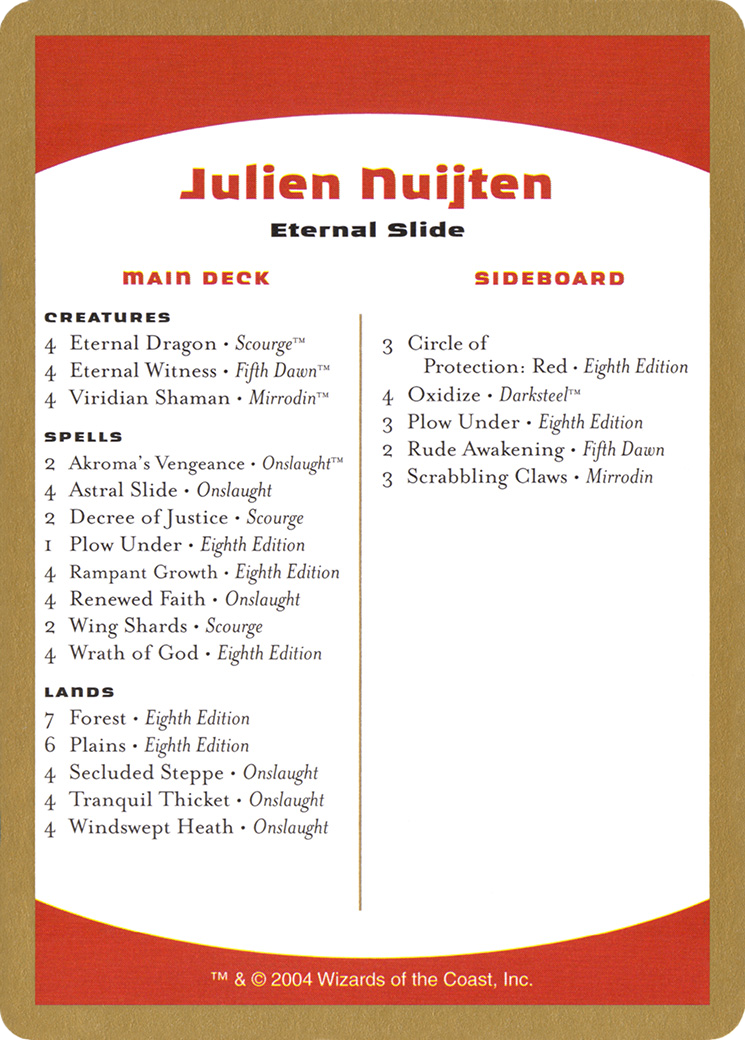 Julien Nuijten Decklist (WC04-JN0B) - World Championship Decks 2004 - Premium MTG Single from Wizards of the Coast - Just $0! Shop now at Game Crave Tournament Store