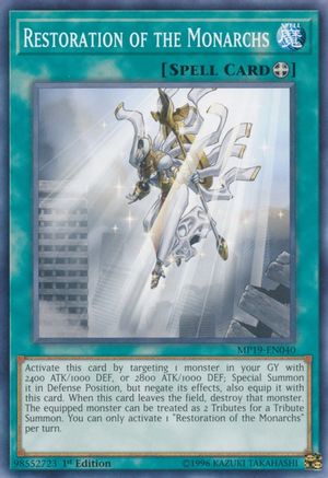 Restoration of the Monarchs (MP19-EN040) - 2019 Gold Sarcophagus Tin Mega Pack 1st Edition - Premium Yugioh Single from Konami - Just $0.25! Shop now at Game Crave Tournament Store