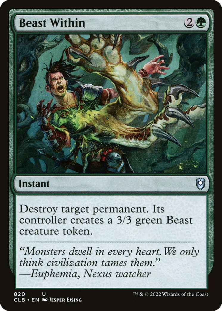 Beast Within (CLB-820) - Commander Legends: Battle for Baldur's Gate - Premium MTG Single from Wizards of the Coast - Just $0.31! Shop now at Game Crave Tournament Store