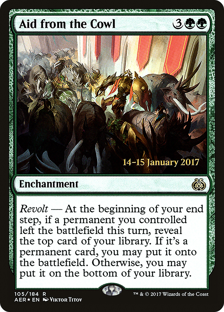 Aid from the Cowl (PAER-105S) - Aether Revolt Promos Foil - Premium MTG Single from Wizards of the Coast - Just $0.65! Shop now at Game Crave Tournament Store