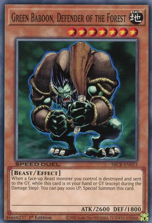 Green Baboon, Defender of the Forest (SBCB-EN053) - Speed Duel: Battle City Box 1st Edition - Premium Yugioh Single from Konami - Just $0.25! Shop now at Game Crave Tournament Store