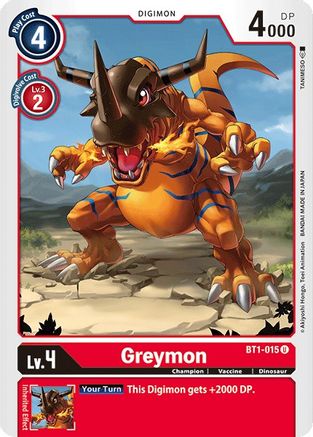 Greymon - BT1-015 (BT1-015) - Release Special Booster - Premium Digimon Single from Bandai - Just $0.25! Shop now at Game Crave Tournament Store