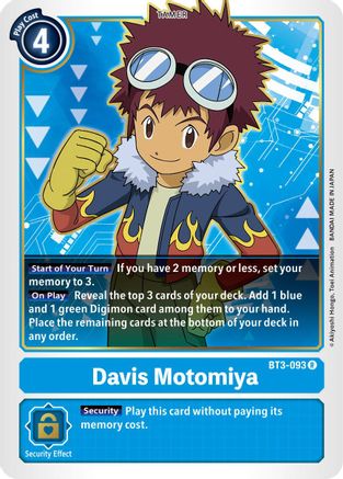 Davis Motomiya (BT3-093) - Release Special Booster - Premium Digimon Single from Bandai - Just $2.92! Shop now at Game Crave Tournament Store