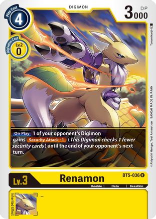 Renamon (BT5-036) - Battle of Omni - Premium Digimon Single from Bandai - Just $0.25! Shop now at Game Crave Tournament Store