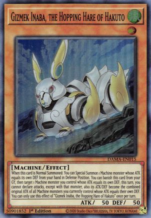 Gizmek Inaba, the Hopping Hare of Hakuto (DAMA-EN015) - Dawn of Majesty 1st Edition - Premium Yugioh Single from Konami - Just $0.25! Shop now at Game Crave Tournament Store