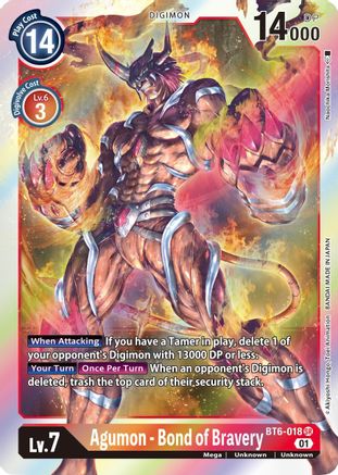 Agumon - Bond of Bravery (BT6-018) - Double Diamond Foil - Premium Digimon Single from Bandai - Just $0.34! Shop now at Game Crave Tournament Store