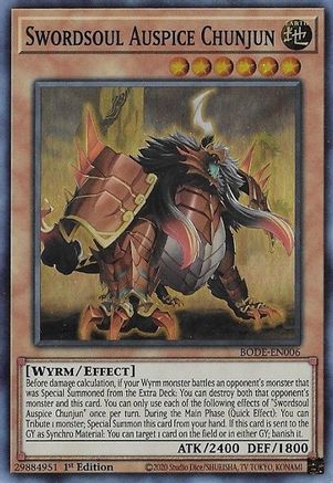 Swordsoul Auspice Chunjun (BODE-EN006) - Burst of Destiny 1st Edition - Premium Yugioh Single from Konami - Just $0.25! Shop now at Game Crave Tournament Store