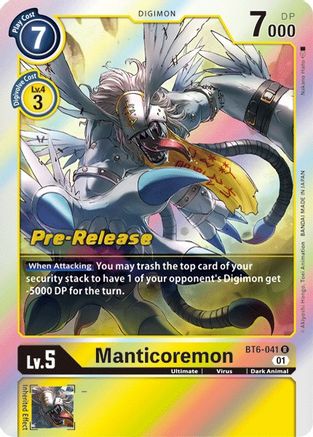 Manticoremon (BT6-041) - Double Diamond Pre-Release Cards Foil - Premium Digimon Single from Bandai - Just $0.52! Shop now at Game Crave Tournament Store