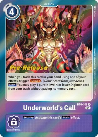 Underworld's Call (BT6-108) - Double Diamond Pre-Release Cards Foil - Premium Digimon Single from Bandai - Just $0.64! Shop now at Game Crave Tournament Store