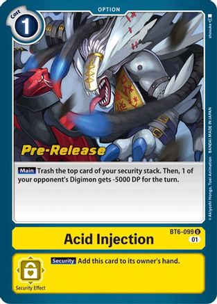 Acid Injection (BT6-099) - Double Diamond Pre-Release Cards - Premium Digimon Single from Bandai - Just $0.69! Shop now at Game Crave Tournament Store