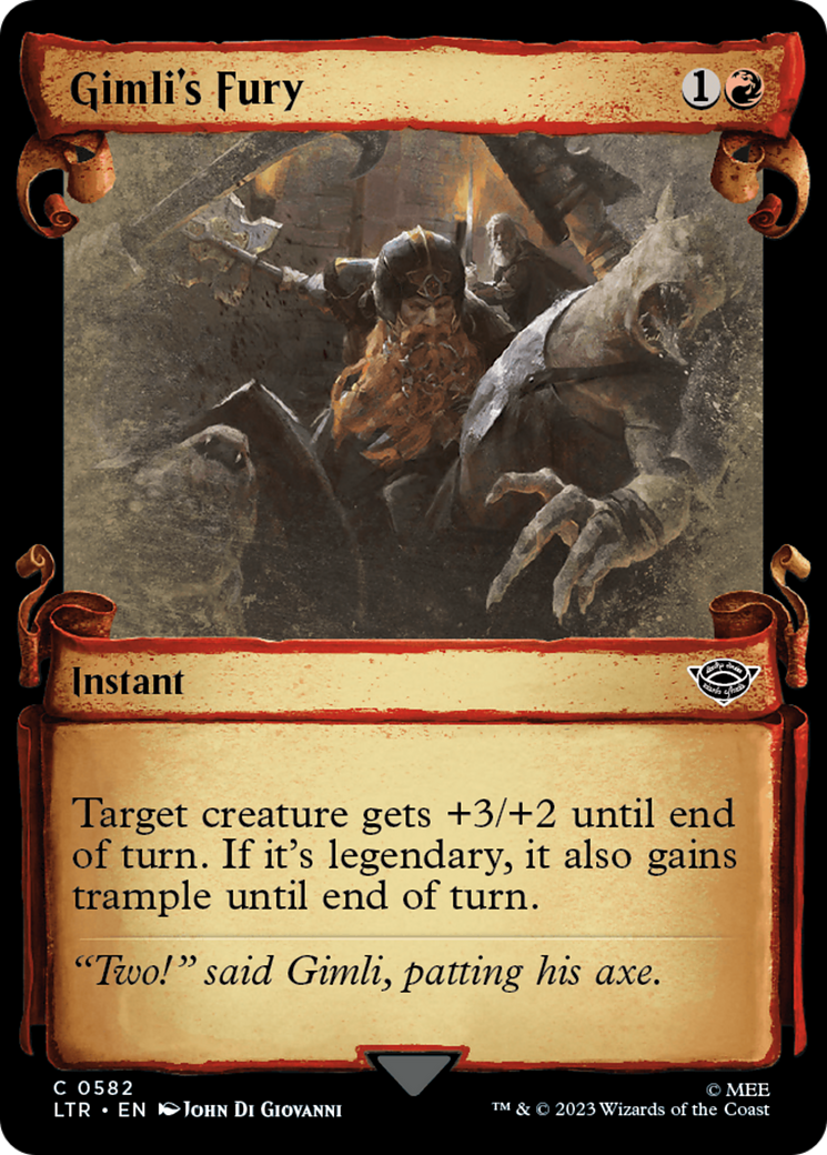 Gimli's Fury (LTR-582) - The Lord of the Rings: Tales of Middle-earth: (Showcase) - Premium MTG Single from Wizards of the Coast - Just $0.08! Shop now at Game Crave Tournament Store