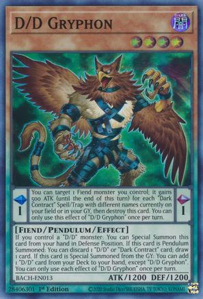 D/D Gryphon (BACH-EN013) - Battle of Chaos 1st Edition - Premium Yugioh Single from Konami - Just $0.25! Shop now at Game Crave Tournament Store