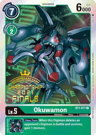 Okuwamon (2021 Championship Finals Event Pack Alt-Art Gold Stamp Set) (BT1-077) - Release Special Booster Foil - Premium Digimon Single from Bandai - Just $18.05! Shop now at Game Crave Tournament Store