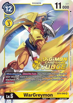 WarGreymon (Judge Pack 1) (BT4-048) - Great Legend Foil - Premium Digimon Single from Bandai - Just $0.92! Shop now at Game Crave Tournament Store