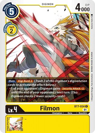 Filmon (BT7-034) - Next Adventure - Premium Digimon Single from Bandai - Just $0.25! Shop now at Game Crave Tournament Store