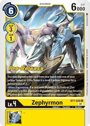 Zephyrmon (BT7-036) - Next Adventure Pre-Release Cards Foil - Premium Digimon Single from Bandai - Just $0.52! Shop now at Game Crave Tournament Store