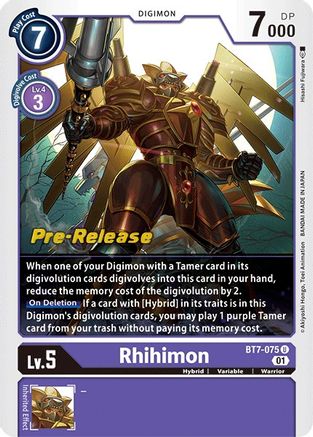 Rhihimon (BT7-075) - Next Adventure Pre-Release Cards - Premium Digimon Single from Bandai - Just $4.10! Shop now at Game Crave Tournament Store