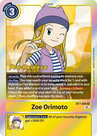Zoe Orimoto (BT7-088) - Next Adventure Pre-Release Cards Foil - Premium Digimon Single from Bandai - Just $0.49! Shop now at Game Crave Tournament Store