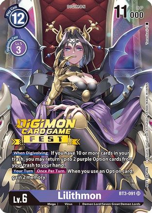 Game Crave Tournament Store - Lilithmon (Digimon Card Game Fest 2022) (BT3-091) - Release Special Booster Foil Game Crave Tournament Store - Lilithmon (Digimon Card Game Fest 2022) (BT3-091) - Release Special Booster Foil