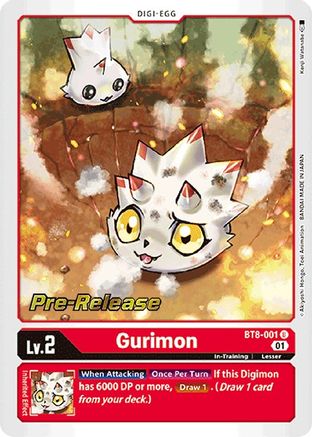 Gurimon (BT8-001) - New Awakening Pre-Release Cards Foil - Premium Digimon Single from Bandai - Just $3.88! Shop now at Game Crave Tournament Store