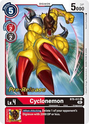 Cyclonemon (BT8-011) - New Awakening Pre-Release Cards Foil - Premium Digimon Single from Bandai - Just $0.31! Shop now at Game Crave Tournament Store