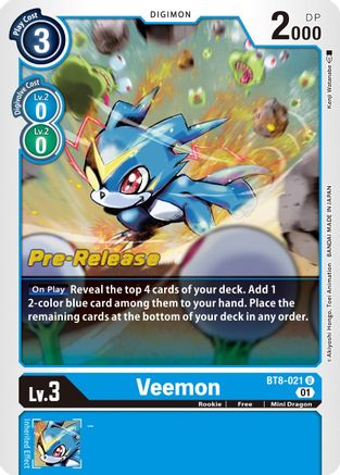 Veemon (BT8-021) - New Awakening Pre-Release Cards Foil - Premium Digimon Single from Bandai - Just $0.68! Shop now at Game Crave Tournament Store