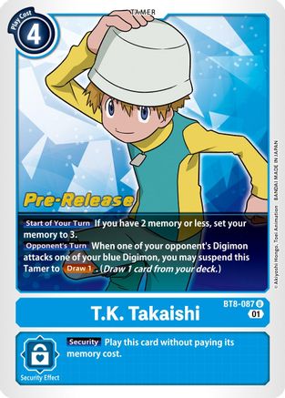 T.K. Takaishi (BT8-087) - New Awakening Pre-Release Cards Foil - Premium Digimon Single from Bandai - Just $0.35! Shop now at Game Crave Tournament Store