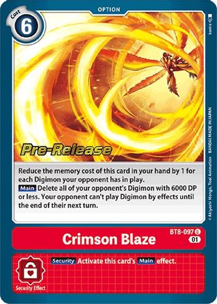 Crimson Blaze (BT8-097) - New Awakening Pre-Release Cards Foil - Premium Digimon Single from Bandai - Just $4.20! Shop now at Game Crave Tournament Store