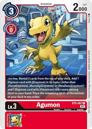 Agumon - BT5-007 (Tamer Party Vol. 4 Promo) (BT5-007) - Battle of Omni - Premium Digimon Single from Bandai - Just $1.09! Shop now at Game Crave Tournament Store