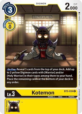 Kotemon - BT5-034 (Tamer Party Vol. 5 Promo) (BT5-034) - Battle of Omni - Premium Digimon Single from Bandai - Just $2.32! Shop now at Game Crave Tournament Store