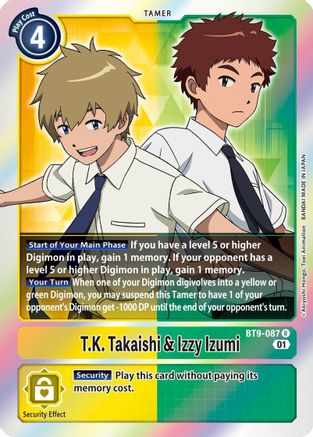T.K. Takaishi & Izzy Izumi (BT9-087) - X Record Foil - Premium Digimon Single from Bandai - Just $0.25! Shop now at Game Crave Tournament Store
