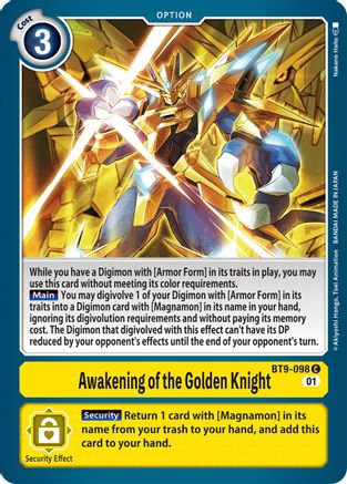 Awakening of the Golden Knight (BT9-098) - X Record - Premium Digimon Single from Bandai - Just $0.25! Shop now at Game Crave Tournament Store