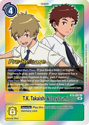 T.K. Takaishi & Izzy Izumi (BT9-087) - X Record Pre-Release Cards Foil - Premium Digimon Single from Bandai - Just $1.86! Shop now at Game Crave Tournament Store