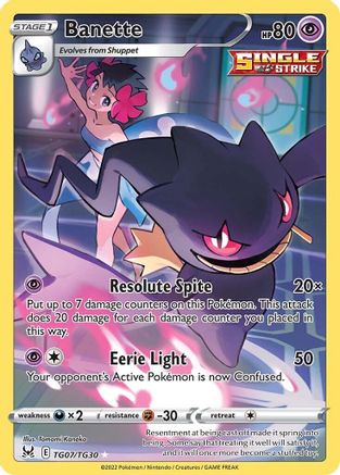 Banette TG07/30 - Lost Origin Trainer Gallery Holofoil - Premium Pokemon Single from Nintendo - Just $0.50! Shop now at Game Crave Tournament Store