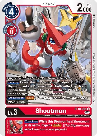 Shoutmon (BT10-008) - Xros Encounter - Premium Digimon Single from Bandai - Just $0.08! Shop now at Game Crave Tournament Store
