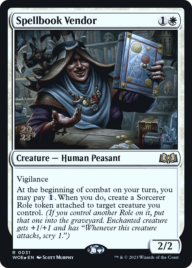 Spellbook Vendor (PWOE-31S) - Wilds of Eldraine Promos Foil - Premium MTG Single from Wizards of the Coast - Just $0.68! Shop now at Game Crave Tournament Store