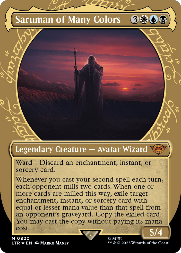 Saruman of Many Colors (LTR-820) - The Lord of the Rings: Tales of Middle-earth: (Showcase) (Borderless) Foil - Premium MTG Single from Wizards of the Coast - Just $9.30! Shop now at Game Crave Tournament Store