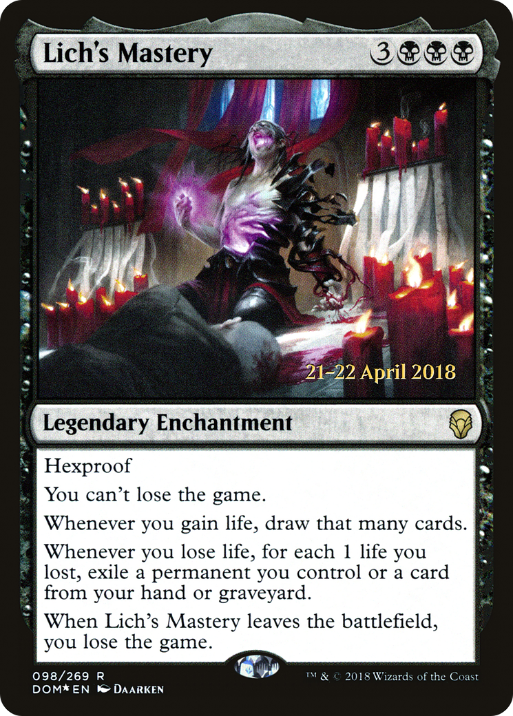 Lich's Mastery (PDOM-98S) - Dominaria Promos Foil - Premium MTG Single from Wizards of the Coast - Just $1.15! Shop now at Game Crave Tournament Store
