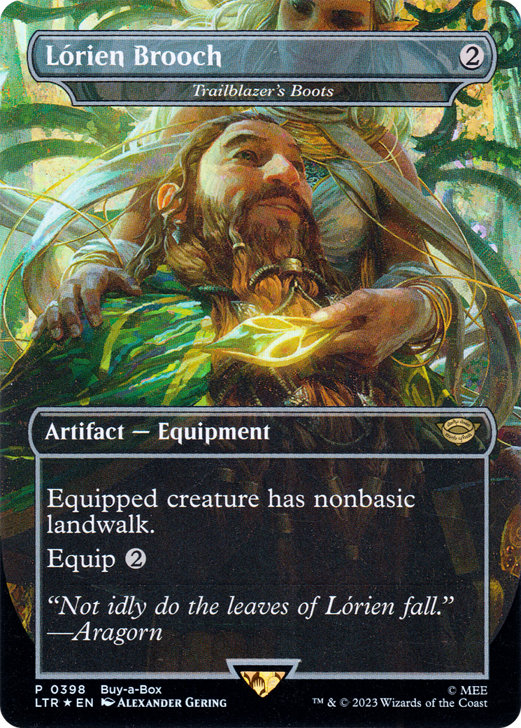 Trailblazer's Boots (LTR-398) - The Lord of the Rings: Tales of Middle-earth / Lórien Brooch (Borderless) Foil - Premium MTG Single from Wizards of the Coast - Just $0.52! Shop now at Game Crave Tournament Store