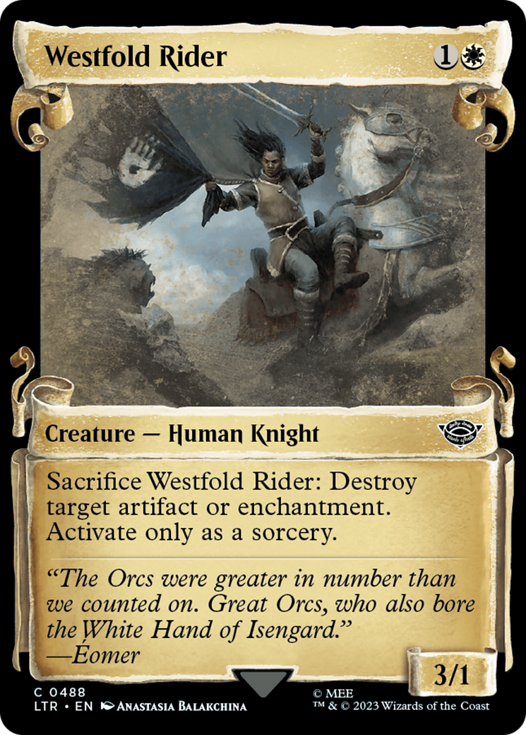 Westfold Rider (LTR-488) - The Lord of the Rings: Tales of Middle-earth: (Showcase) Foil - Premium MTG Single from Wizards of the Coast - Just $0.28! Shop now at Game Crave Tournament Store