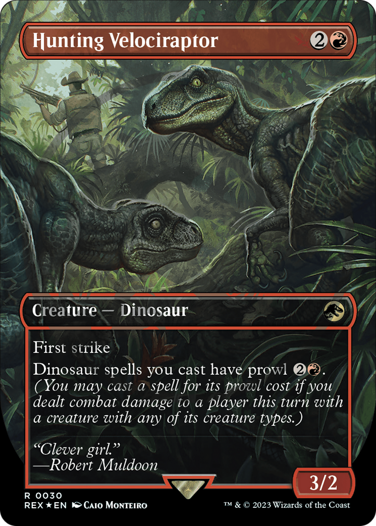 Hunting Velociraptor (REX-030) - Jurassic World Collection (Borderless) Foil - Premium MTG Single from Wizards of the Coast - Just $205.53! Shop now at Game Crave Tournament Store