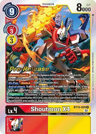 Shoutmon X4 (BT10-009) - Xros Encounter Pre-Release Cards Foil - Premium Digimon Single from Bandai - Just $5.16! Shop now at Game Crave Tournament Store