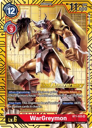 WarGreymon (2nd Anniversary Card Set) (BT1-025) - Release Special Booster Foil - Premium Digimon Single from Bandai - Just $0.67! Shop now at Game Crave Tournament Store