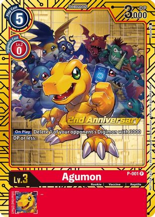Agumon - P-001 (2nd Anniversary Card Set) (P-001) - Digimon Promotion Cards Foil - Premium Digimon Single from Bandai - Just $0.24! Shop now at Game Crave Tournament Store