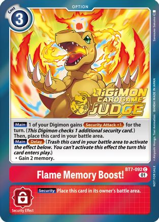 Flame Memory Boost! (Judge Pack 3) (BT7-092) - Next Adventure Foil - Premium Digimon Single from Bandai - Just $0.09! Shop now at Game Crave Tournament Store